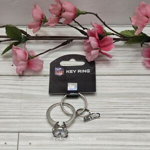 Seattle Seahawks Bling Ring Silver Keychaim With Team Logo Charm